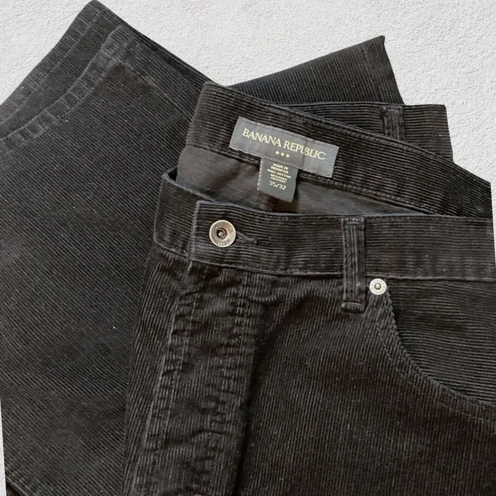 Banana Republic Men 35x32 Corduroy Pants Black Button Fly 100% Cotton‎ Preppy